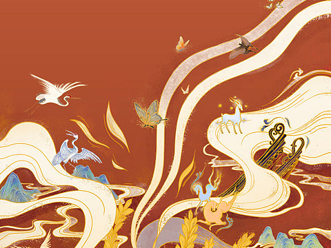 梦幻山河的中国风插画