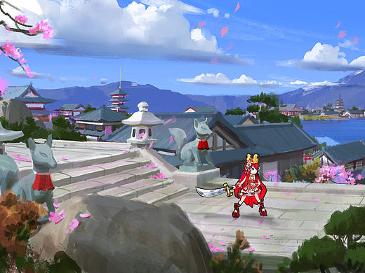杜震-横版闯关游戏场景原画-樱花