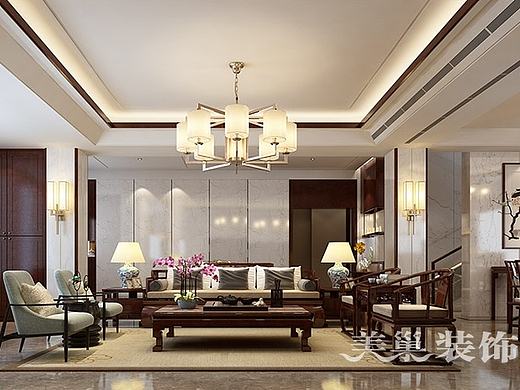 迎宾路3号别墅装修新中式效果图