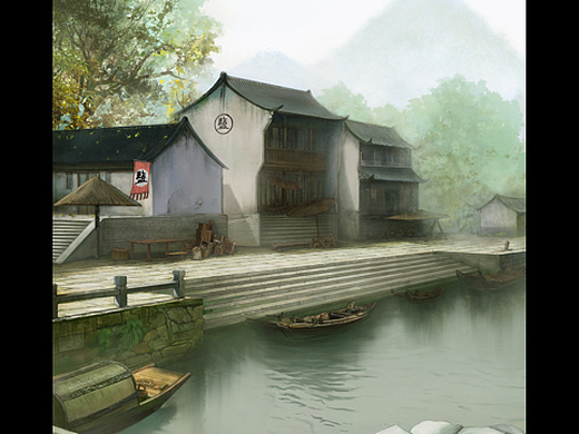 古风原画场景-盐帮码头