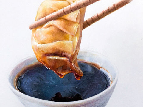 彩铅：蘸醋饺子