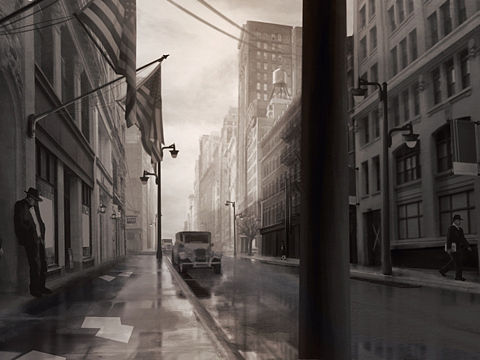 大萧条主题场景插画