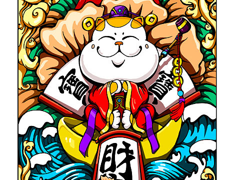 猫系列 - 国潮插画第一期 - 恭喜发财