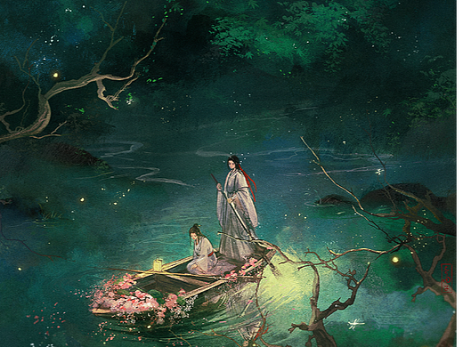 孤舟一夜宿流水，眼看山头月落溪