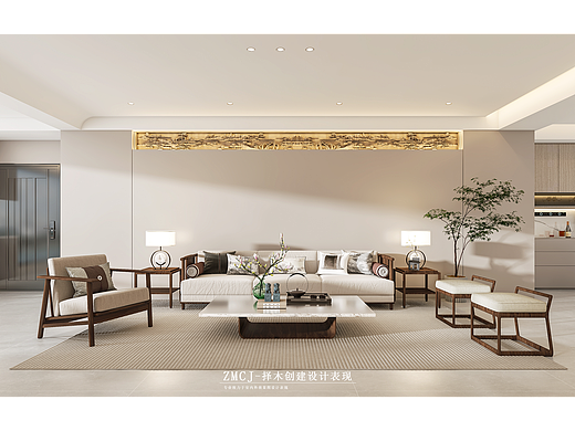 极简新中式客餐厅茶室—择木创建新晨效果图