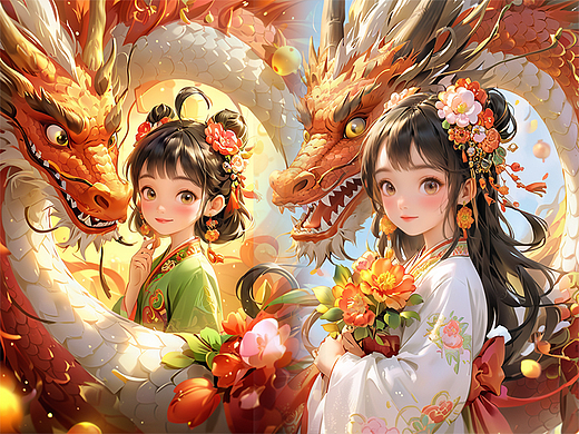 中国风龙年插画头像