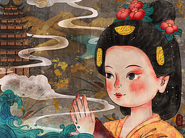 《吾愛敦煌》原創(chuàng)仿巖彩插畫