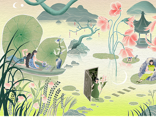 国潮传统插画——《鱼米之乡，山水之间》