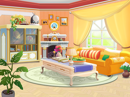欧美q版室内场景插画客厅