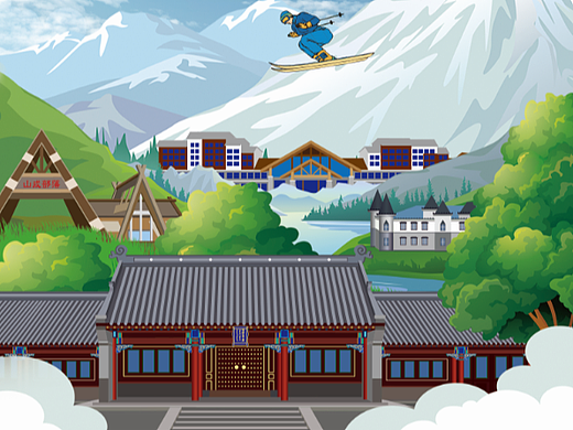 喀喇沁旗手绘旅游地图