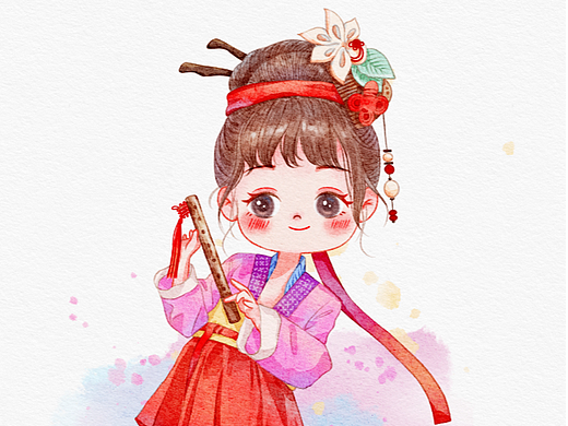 古风水彩Q版人物插画（个人主页-ZNjM2NDkxNjA=） - 创作习作 - 站酷设计师阿洁画画啊原创素材 - 站酷ZCOOL