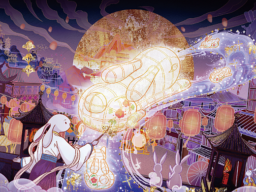 2022中秋插画——《瑞兔月影》