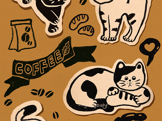 复古猫咪涂鸦拼贴风插画