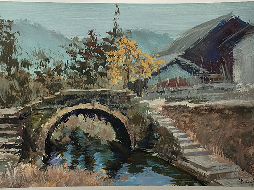 水粉风景画习作