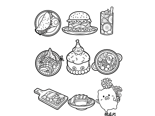 美食ai插画线稿练习