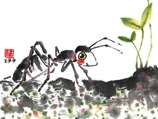 ​萌趣水墨画 蝉和蚂蚁（带水墨画绘制过程）
