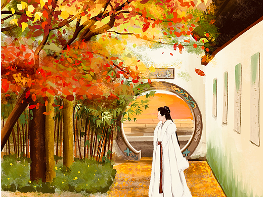 秋日插画-苏州西园寺