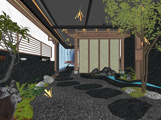 新中式餐厅SU模型下载