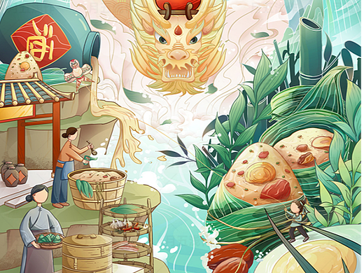 华夏情，粽之节--端午节国潮风包装海报主视觉KV插画