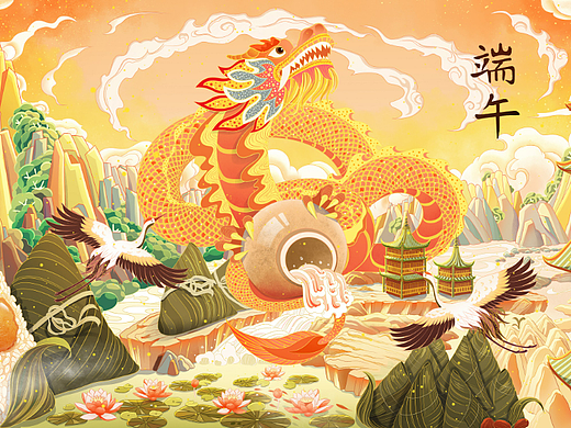 端午插画|舞龙抱酒