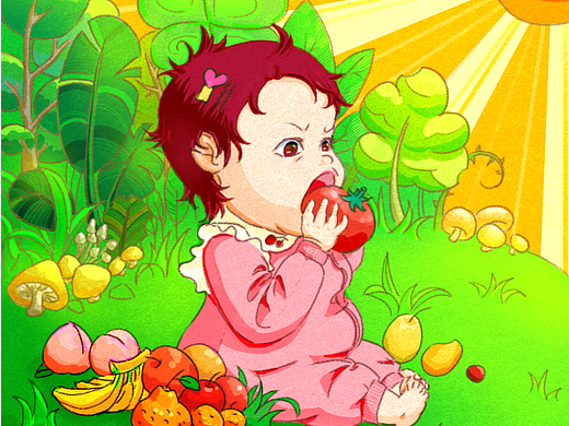 宝宝插画植物水果小吃货努力的小脚丫