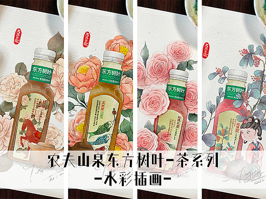 水彩插画-农夫山泉东方树叶-茶系列