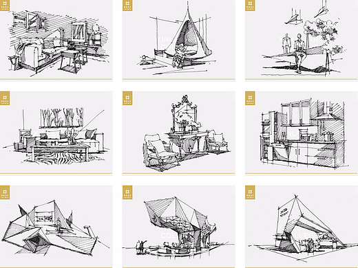 《室內(nèi)設(shè)計手繪表達(dá)與快題解析》/室內(nèi)家具線稿手繪（個人主頁-ZNjEyMTYwNzI=） - 其他空間 - 站酷設(shè)計師新蕾藝術(shù)考研原創(chuàng)素材 - 站酷ZCOOL