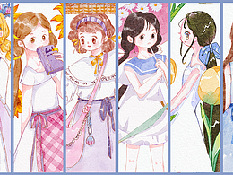 清新水彩少女和纸胶带