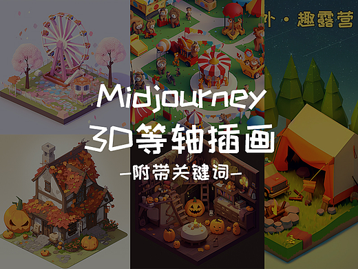 运用Midjourney关键词生成3D等轴模型插画海报