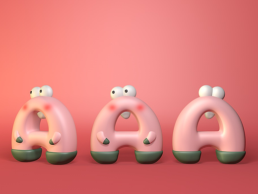 C4D卡通可爱字母小怪兽系列-A