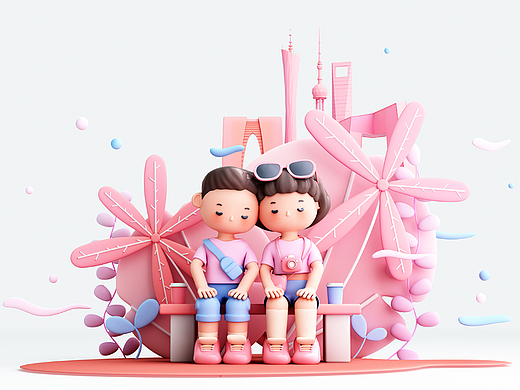 3D渲染的人物与家庭