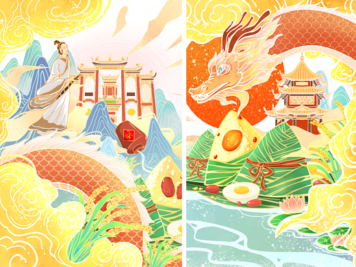 国潮风中国风端午节插画