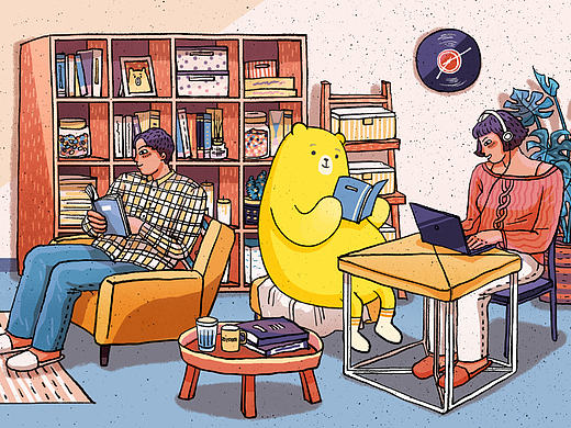 自如5.0自如客服微博背景插画 客厅与室友