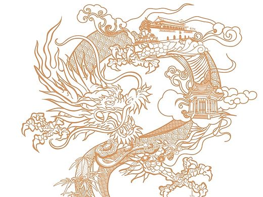 现代中国风 禅意水墨线描中国画CG插画，标志手绘PS画设计in站酷zcool