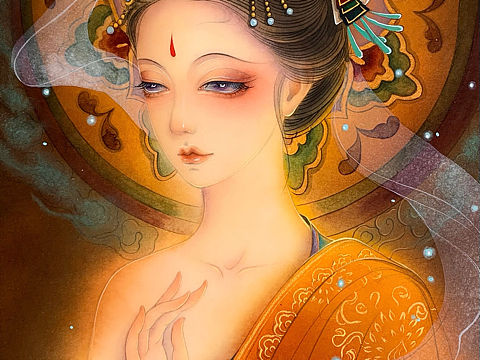 原创敦煌水彩插画美女