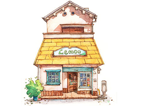 钢笔淡彩小房子