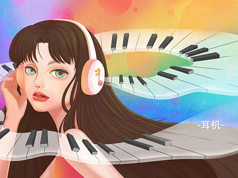 原创练习~戴耳机的少女