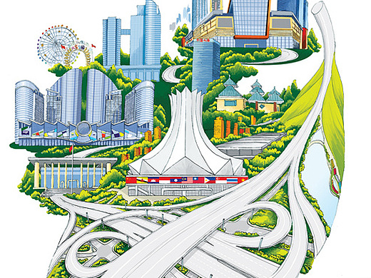 《南宁六城区》主题插画手绘明信片