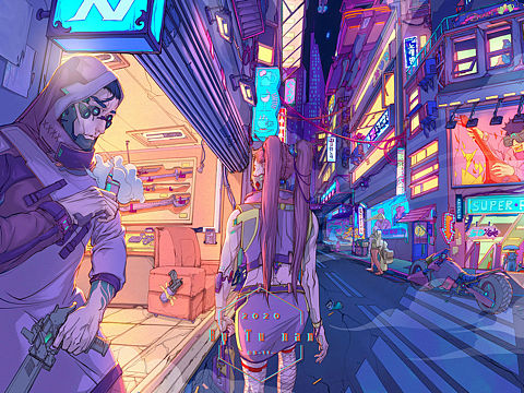 ［赛博朋克-街区］ 插画创作 