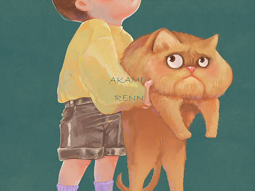抱着猫的小菇凉（个人主页-ZMzk5OTA3MzI=） - 儿童插画 - 站酷设计师AKAMERENN原创素材 - 站酷ZCOOL