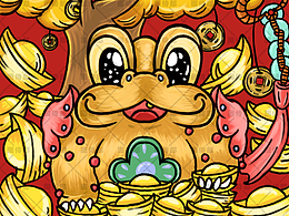 画侍郎国潮插画系列之八方来财