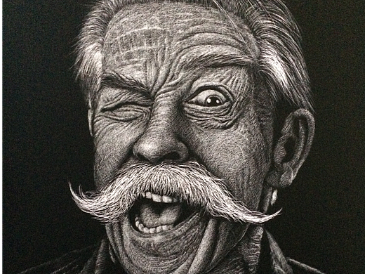 李子哥刮画作品《嘿,老头你好》系列之2