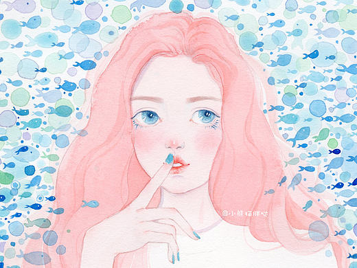 【小熊猫】夏天的美人鱼水彩插画水彩人物教程步骤图