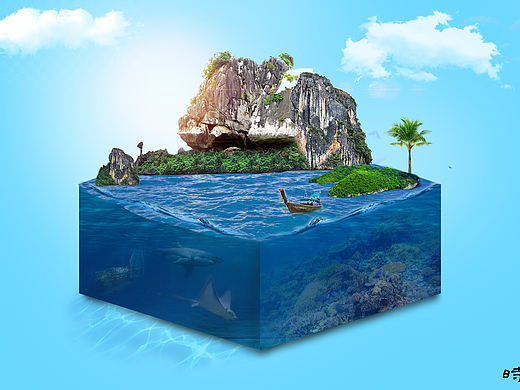 合成海底海岛效果（个人主页-ZNTQ0MjQzMDA=） - 海报 - 站酷设计师Z232129717原创素材 - 站酷ZCOOL