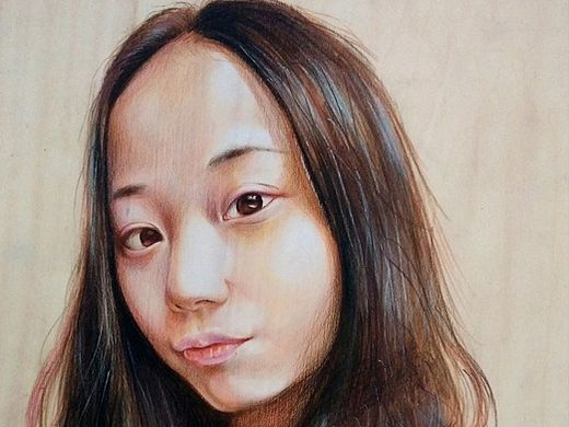 木板彩铅肖像画女生带过程（个人主页-ZMTI4OTIzNDg=） - 绘画 - 站酷设计师李健秋原创素材 - 站酷ZCOOL