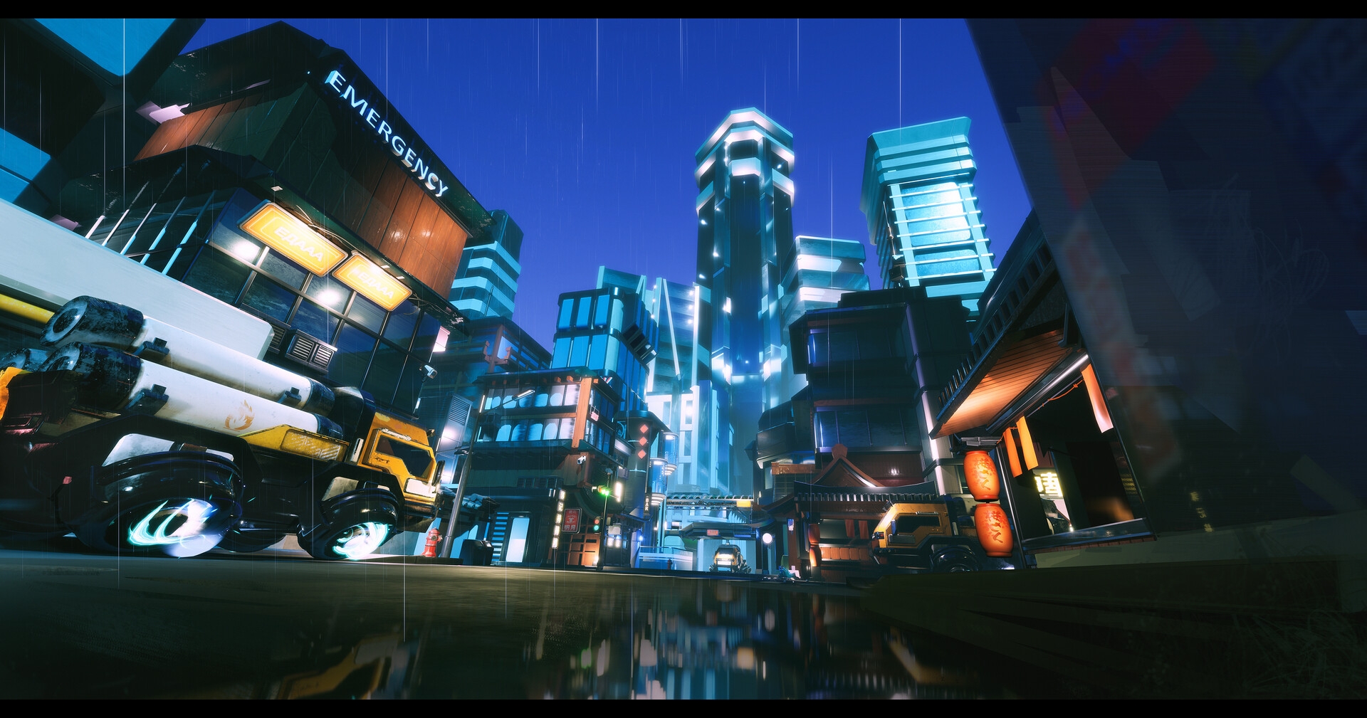 科幻赛博朋克街道场景概念气氛图