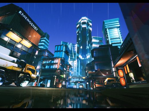 科幻赛博朋克街道场景概念气氛图