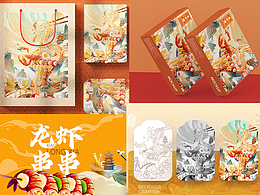 2023年小龙虾面包装国潮插画