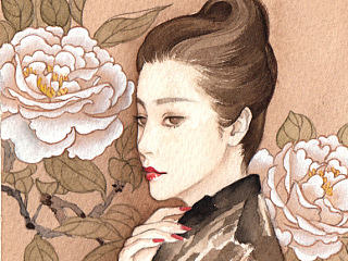 手绘水彩古风人物插画