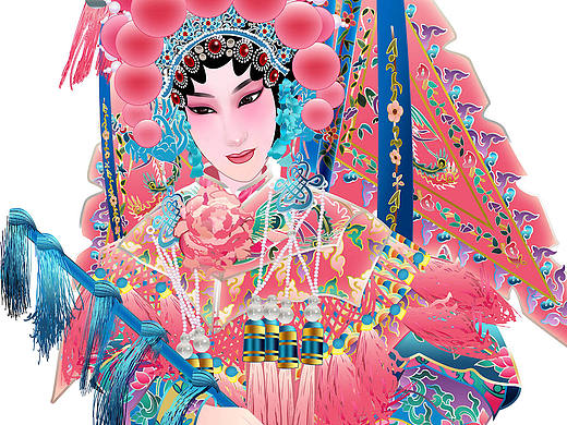 武旦刀马旦京剧人物矢量插图